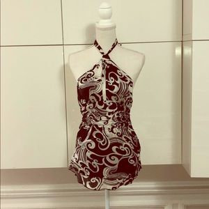 Sexy Silk Black & White Halter Top